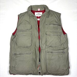 VTG JJ Cochran Khaki Down Puffer Vest Utility Field Hooded Jacket Mens XL
